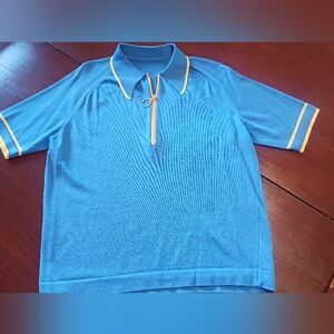 Vintage Knitted Blue Shirt with Yellow Trim